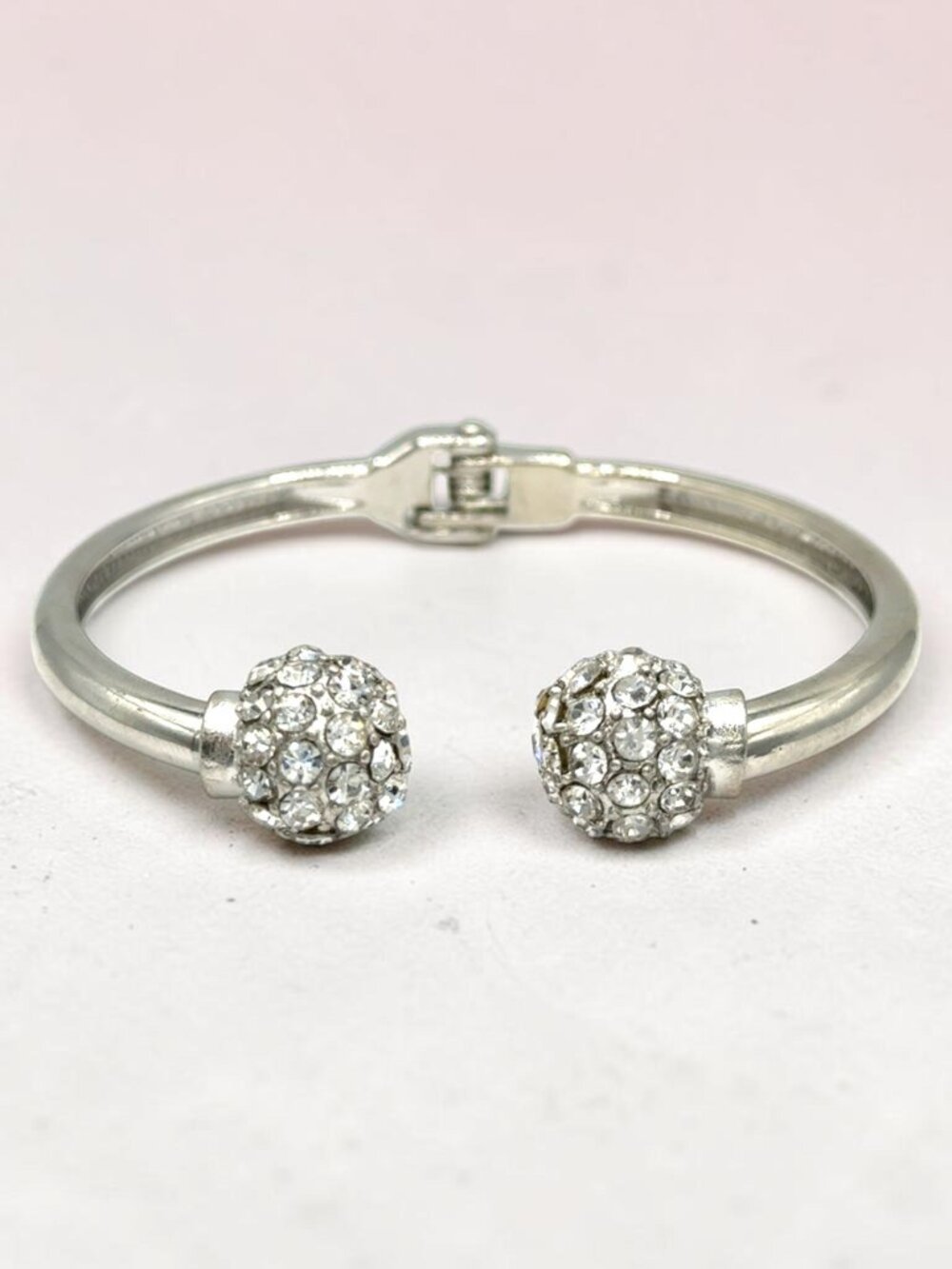 Silver-Tone "Disco Ball" Hinged Cuff Bracelet